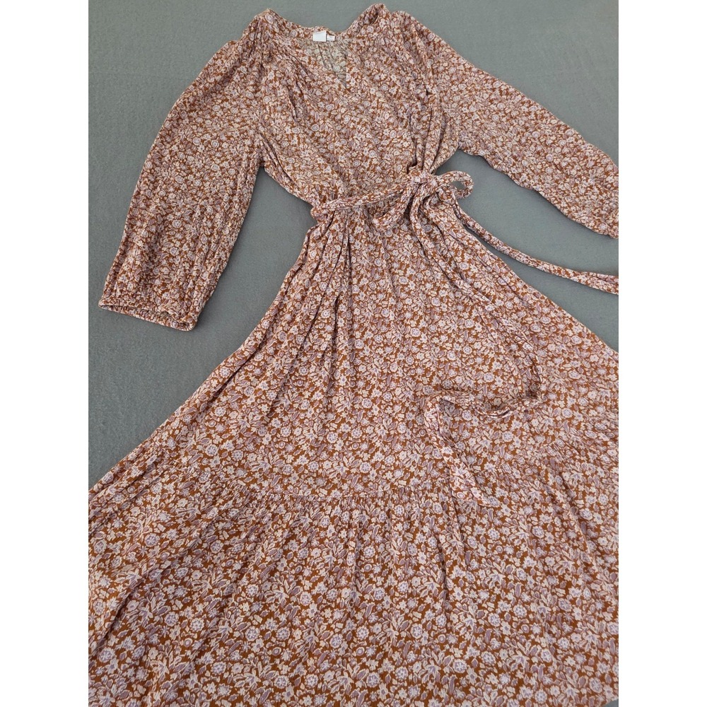 Gap Floral Tiered Midi Dress XL Cottagecore Boho Fall Long Sleeve Split Neck